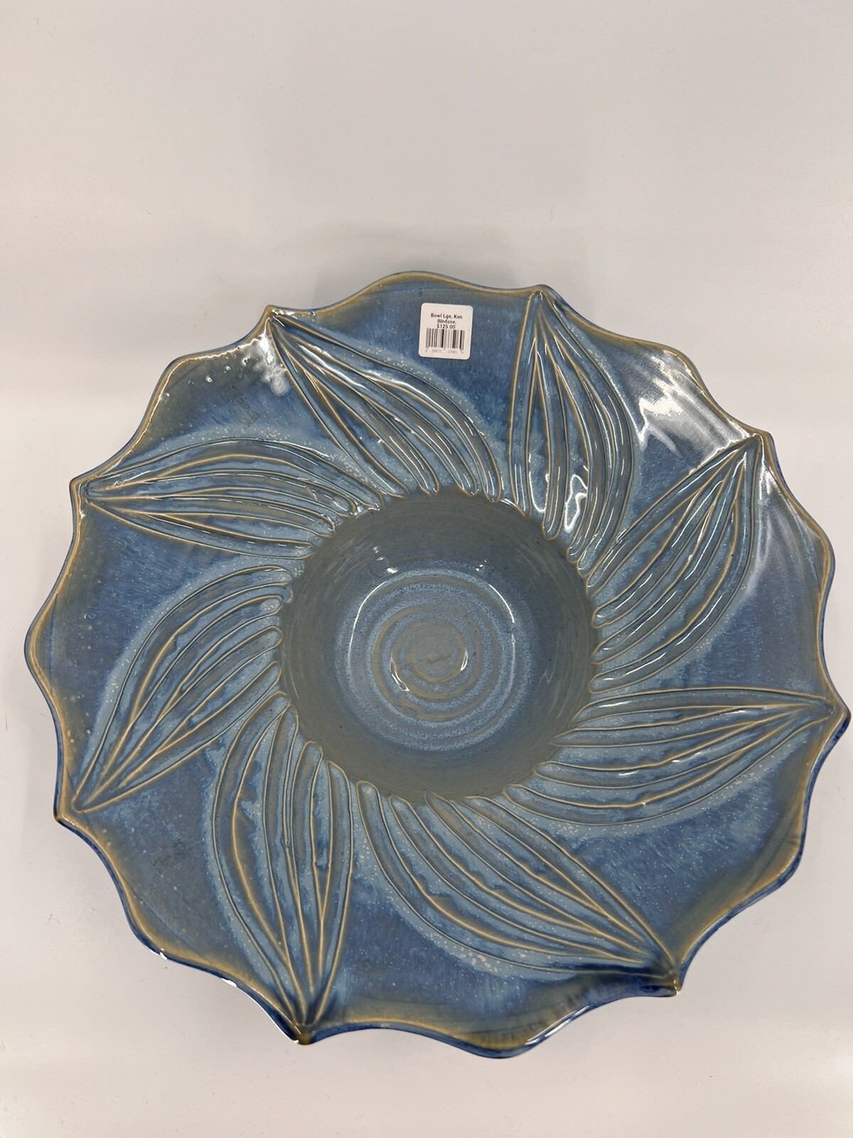 Ken Bledsoe Studio Art Pottery Decorative Large Blue Bowl North Carolina Signed