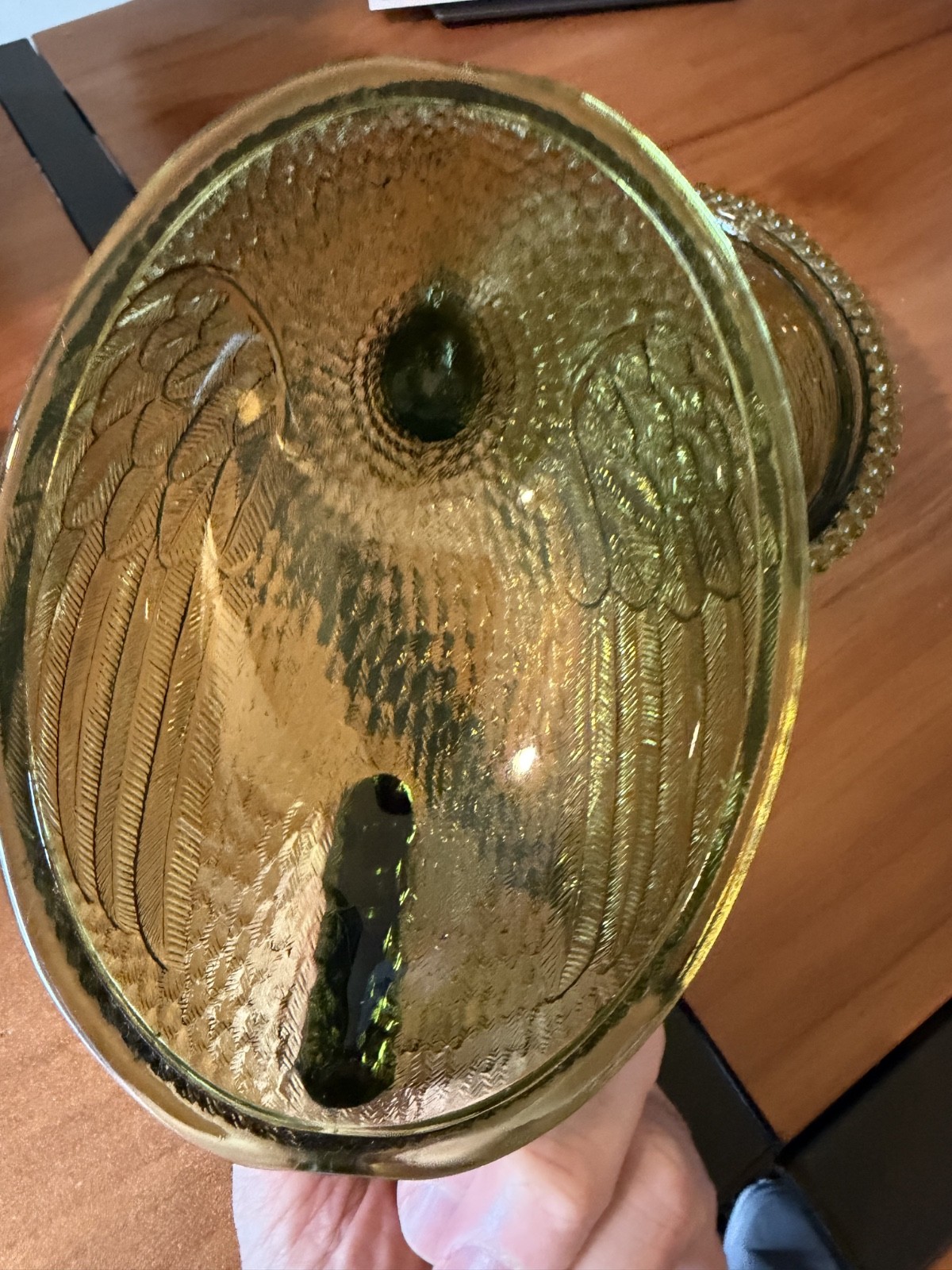 VTG * Indiana Glass * GREEN * Hen On Nest Covered Candy Dish * Carnival