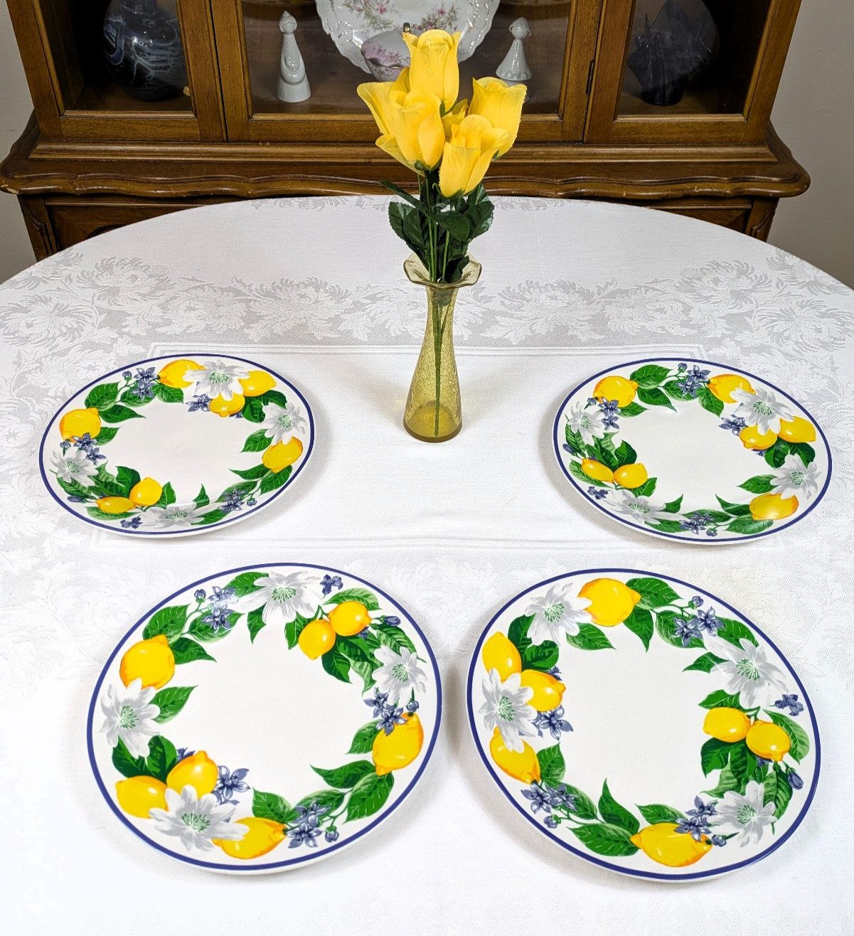 4 Royal Norfolk Lemon Printed Ceramic Dinner Plates 10.5″ NEW! Tuscan Summer