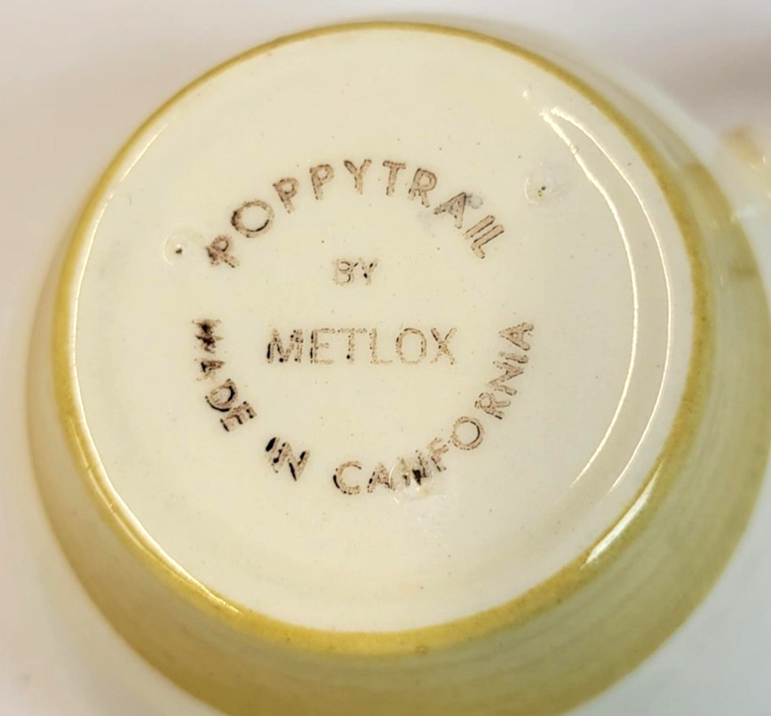 Vintage Metlox Poppytrail Coffee Cup Beige Fruit Motif California Pottery USA