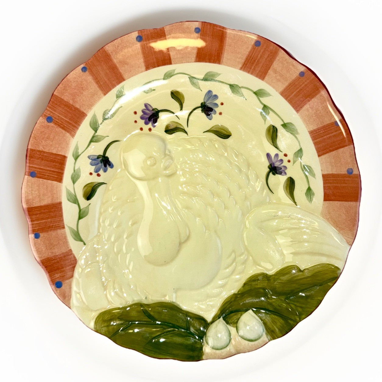 Pfaltzgraff Napoli Turkey Buffet Plate 8” Embossed Thanksgiving Harvest Floral