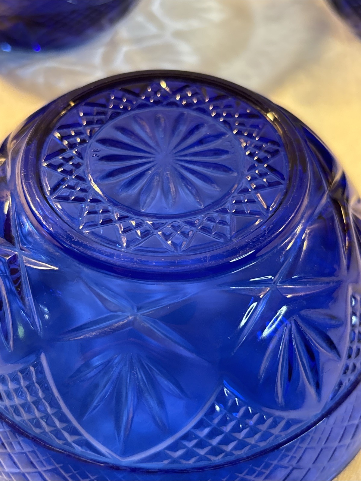 Cristal D’Arques-Durand Sapphire Blue 5 5/8in. Salad Bowls Set of 3 Vintage