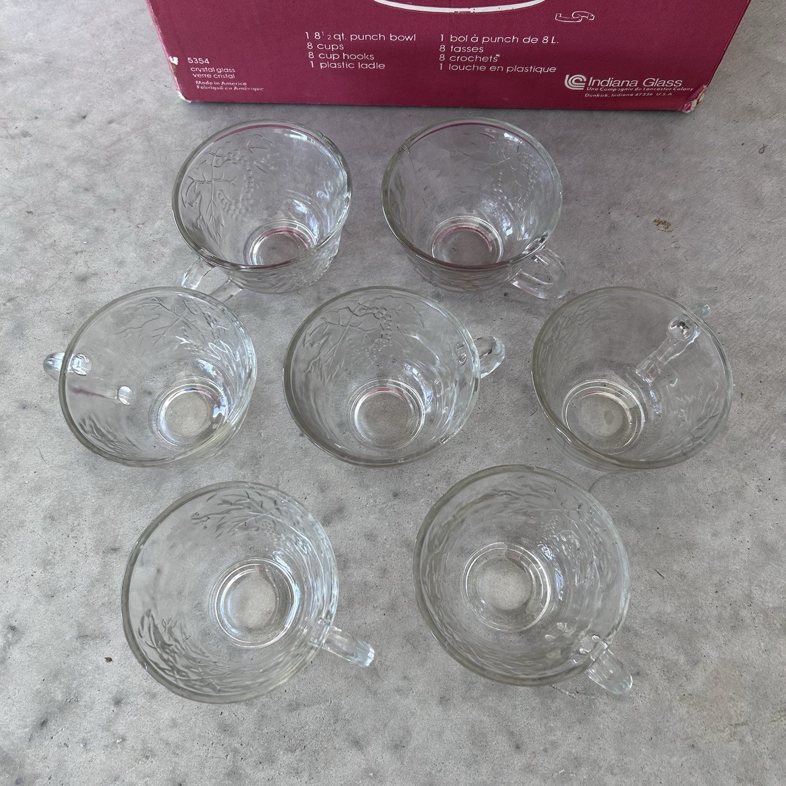Vintage Indiana Glass Grapes Celebration Punch Bowl Cups Set In Box #5354