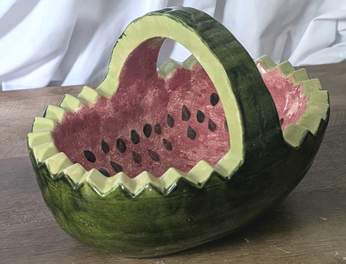 Vintage Handpainted Ceramic Watermelon Serving Bowl 11” – *Read*
