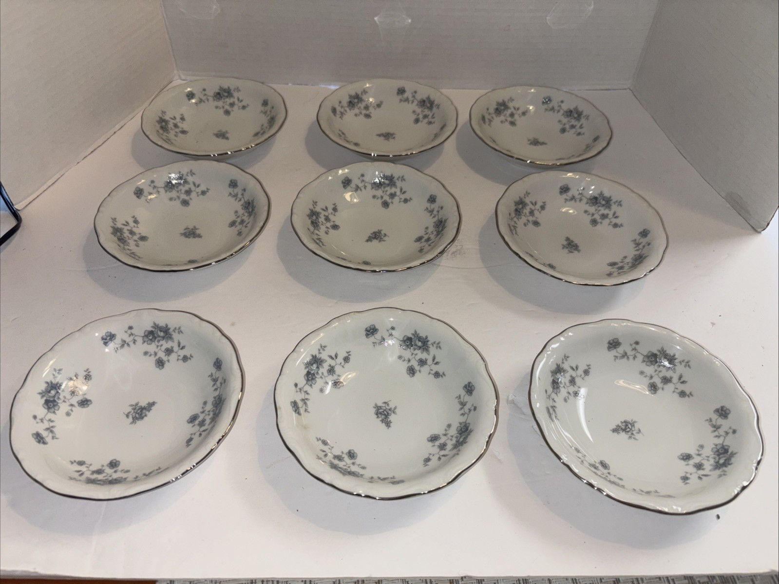 Johann Haviland Bavaria Germany Blue Garland Set of 9 Berry Bowls Unused