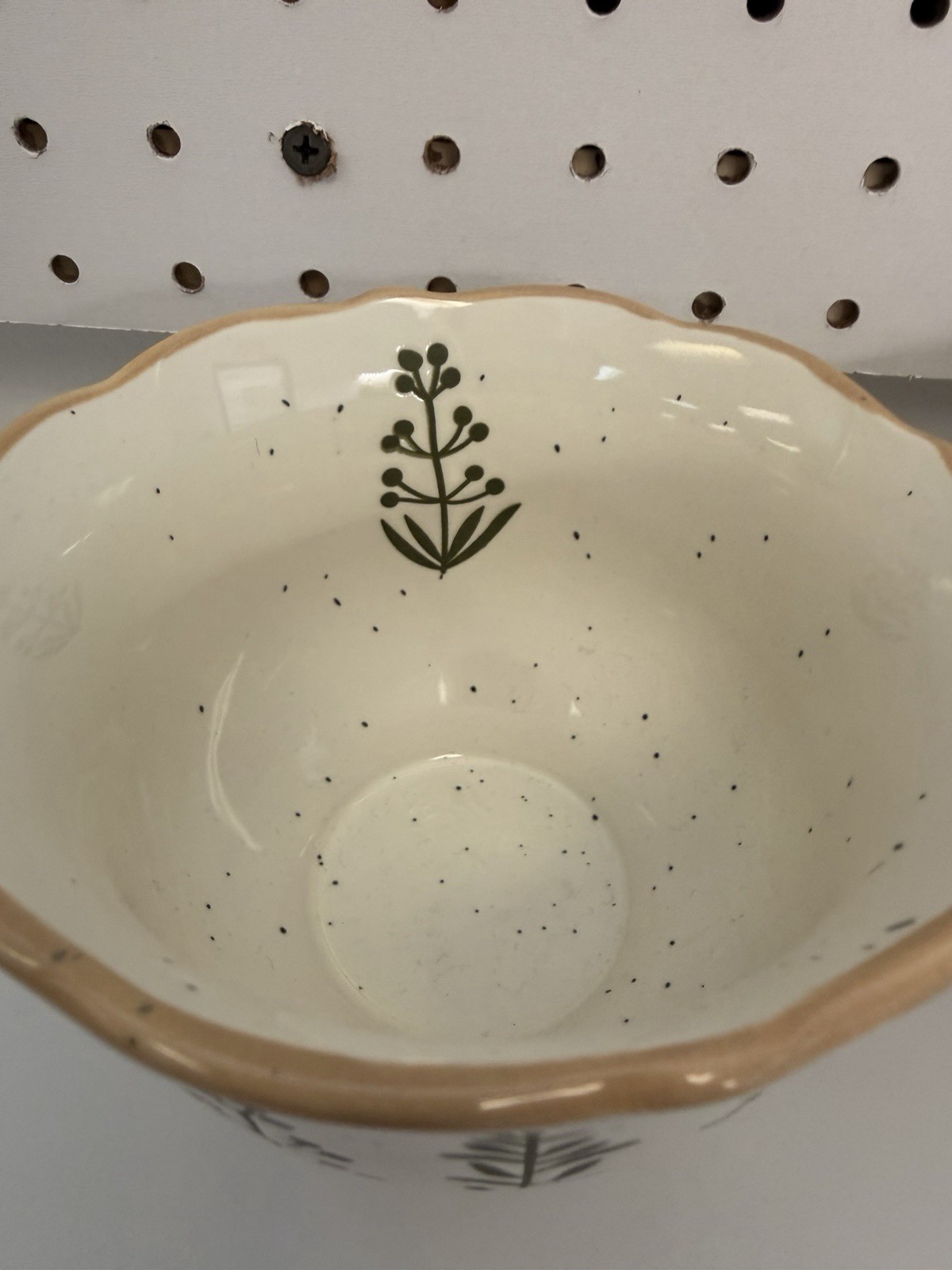 Farmhouse Stoneware Cups Set of 2 | Red & Green Botanical | Scalloped Rim