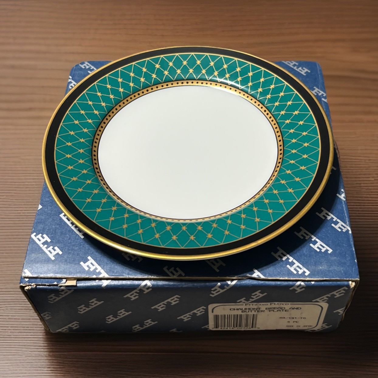 Fitz & Floyd Chaumont Teal Green Bread & Butter Plates Set of 4 New in Box