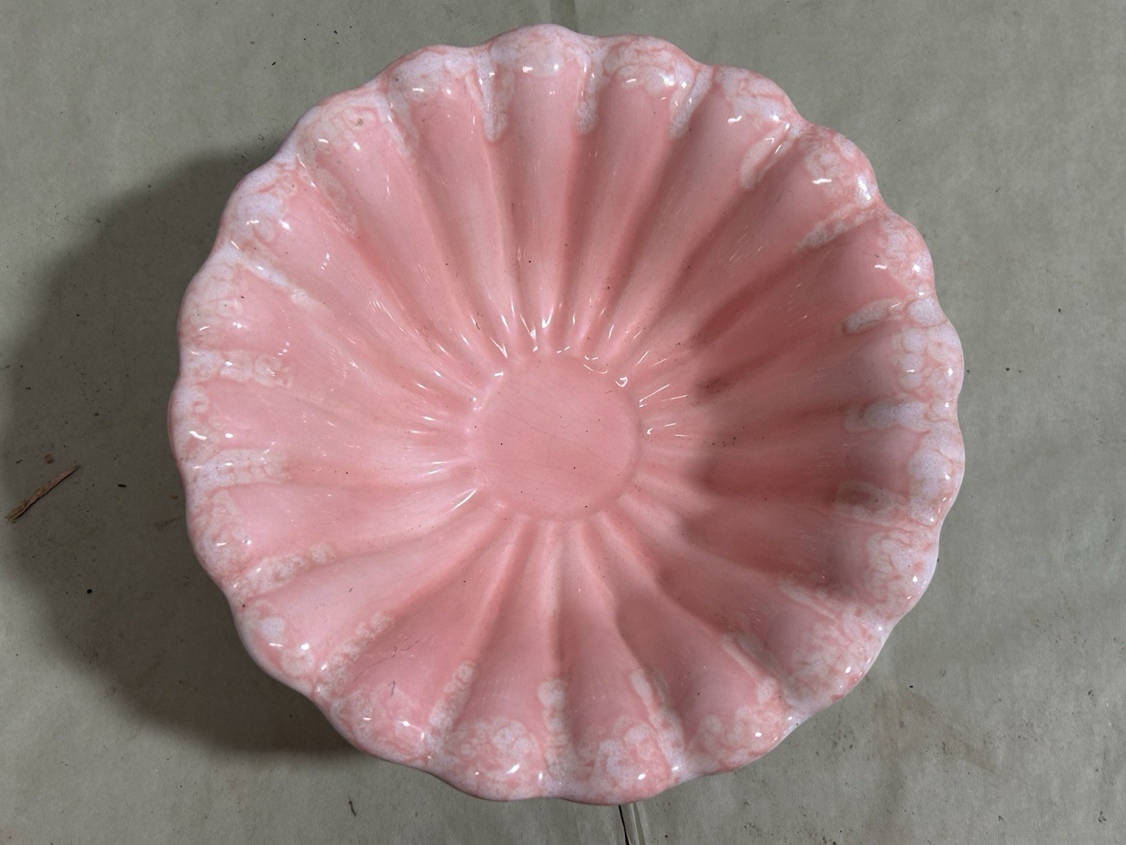 Scalloped Pink And White Pedestal Bowl 8 1/2 Inches At The Top