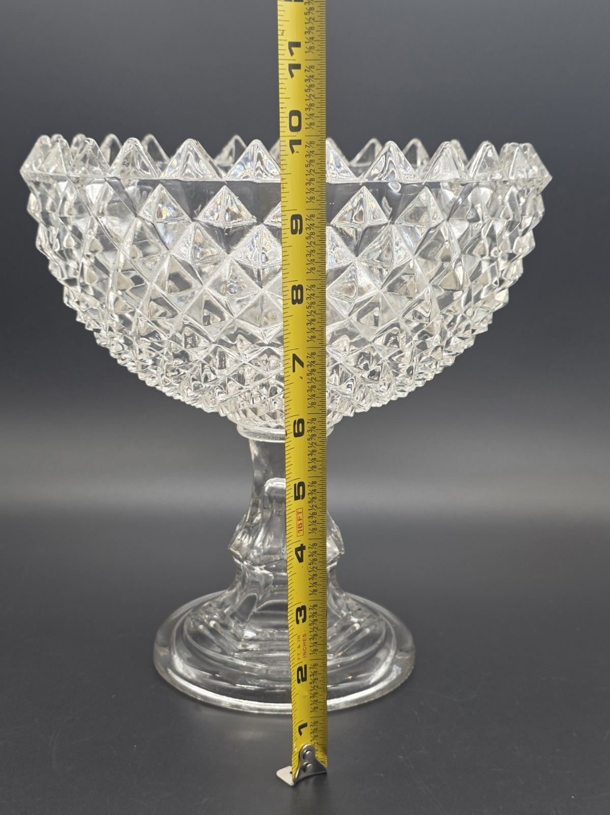 Antique New England Glass Co EAPG Clear Mitre Diamond Point Footed Compote