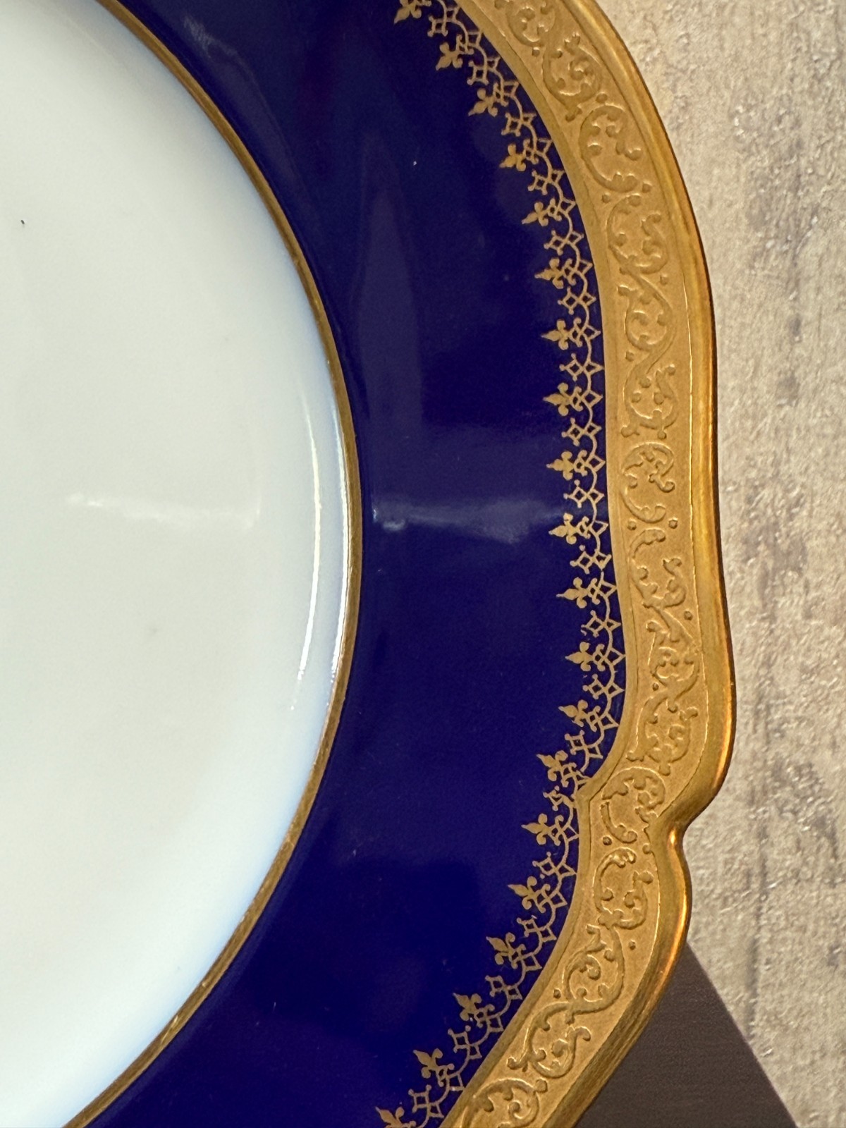 Antique D&C Limoges France Plate 9.75″ Cobalt Blue Gold Higgins & Seiter NY