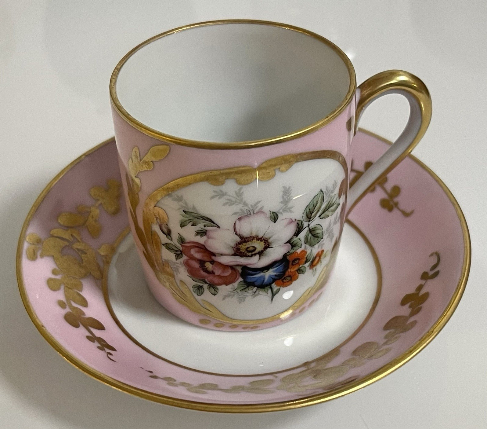 Limoges Pink Gold Floral Porcelain Tea Cup & Saucer Set France