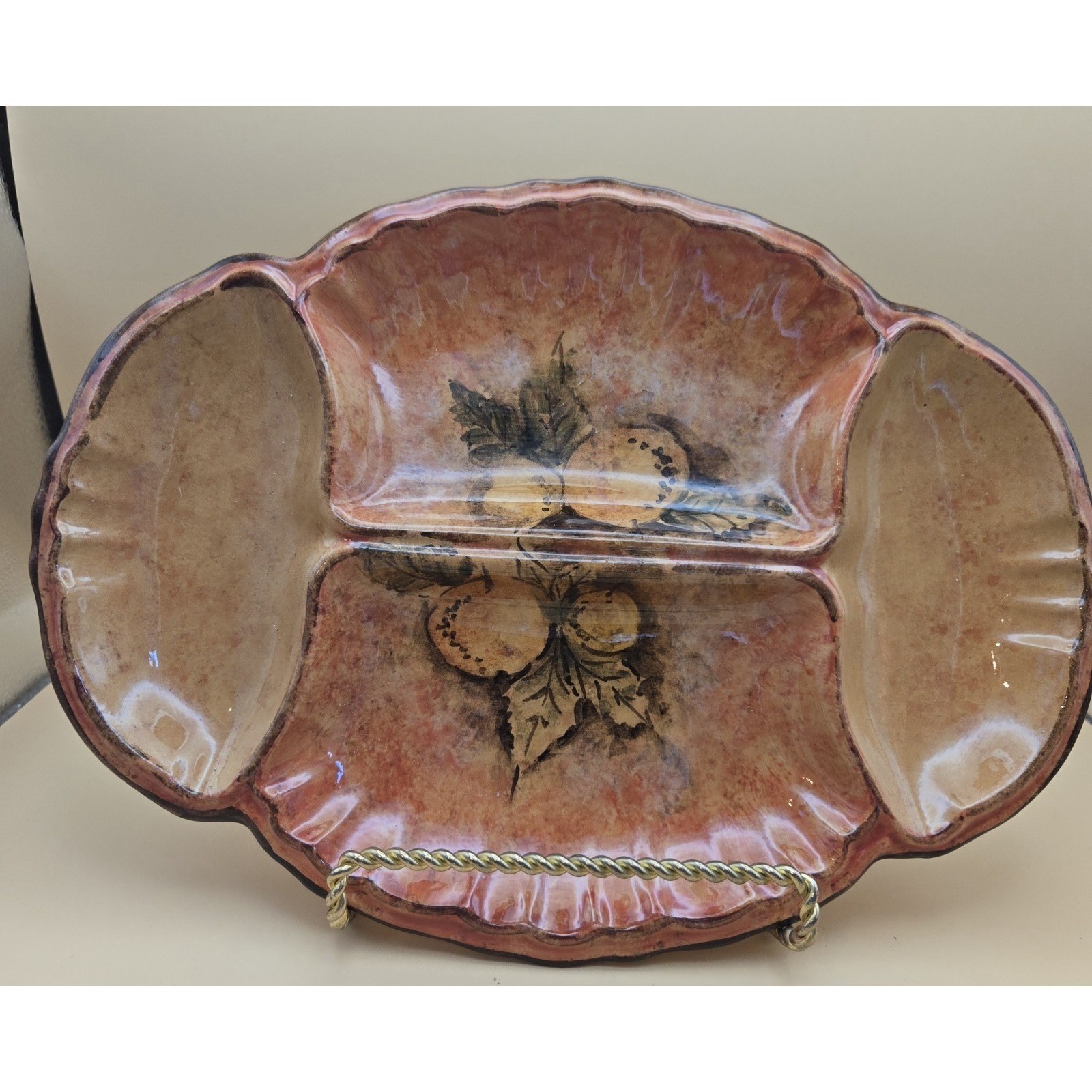 Tuscany Serving Dish, Scalloped Design Fruit And Leaves 13″ Long 9.75″ Wide