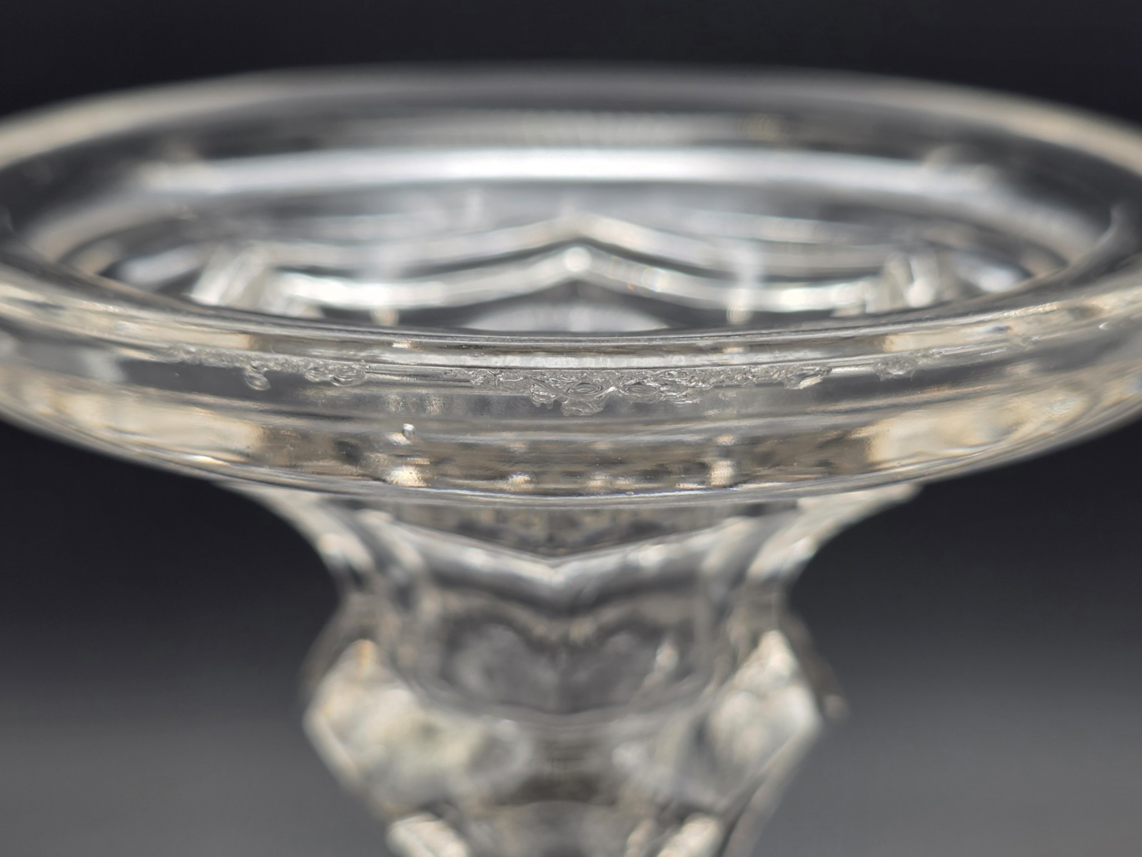 Antique New England Glass Co EAPG Clear Mitre Diamond Point Footed Compote