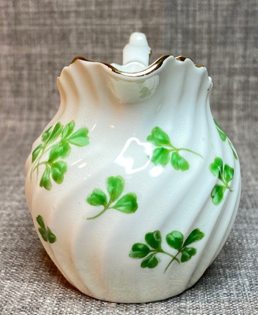 2 pc AYNSLEY England Cream & Sugar Set Bone China Green Clover Motif Gold Trim