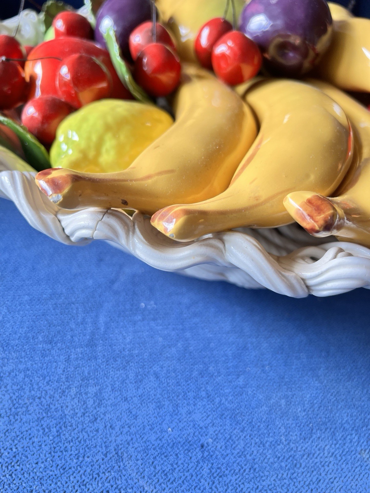 1960s Italian Capodimonte Ceramic Fruit Centerpiece 17”D ITALY MCM Colorful