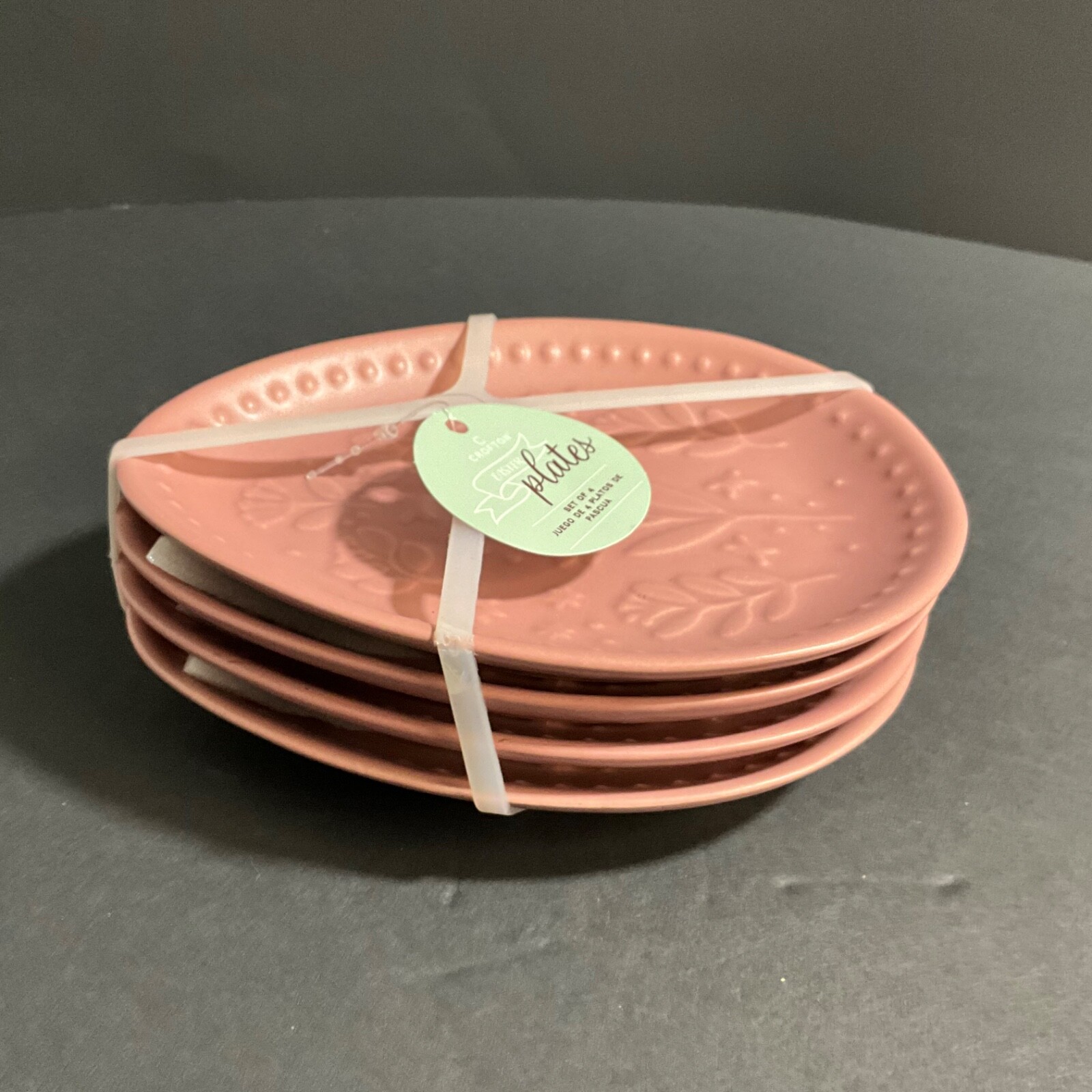Crofton Stoneware Spring Floral Easter Egg Plates Set of 4 Rose Soft Pink 7×5”