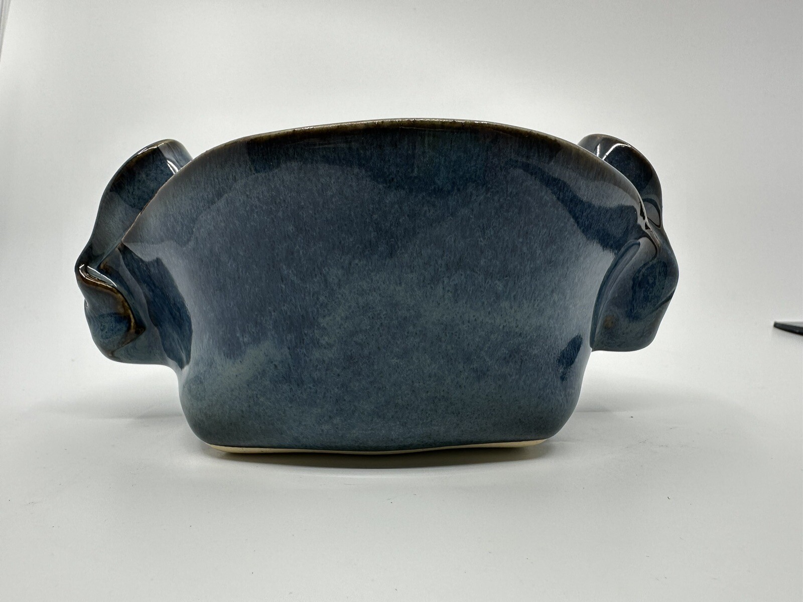 Hilborn Art Pottery Bowl Blue Glazed Pinched Sides Signed Hand Made