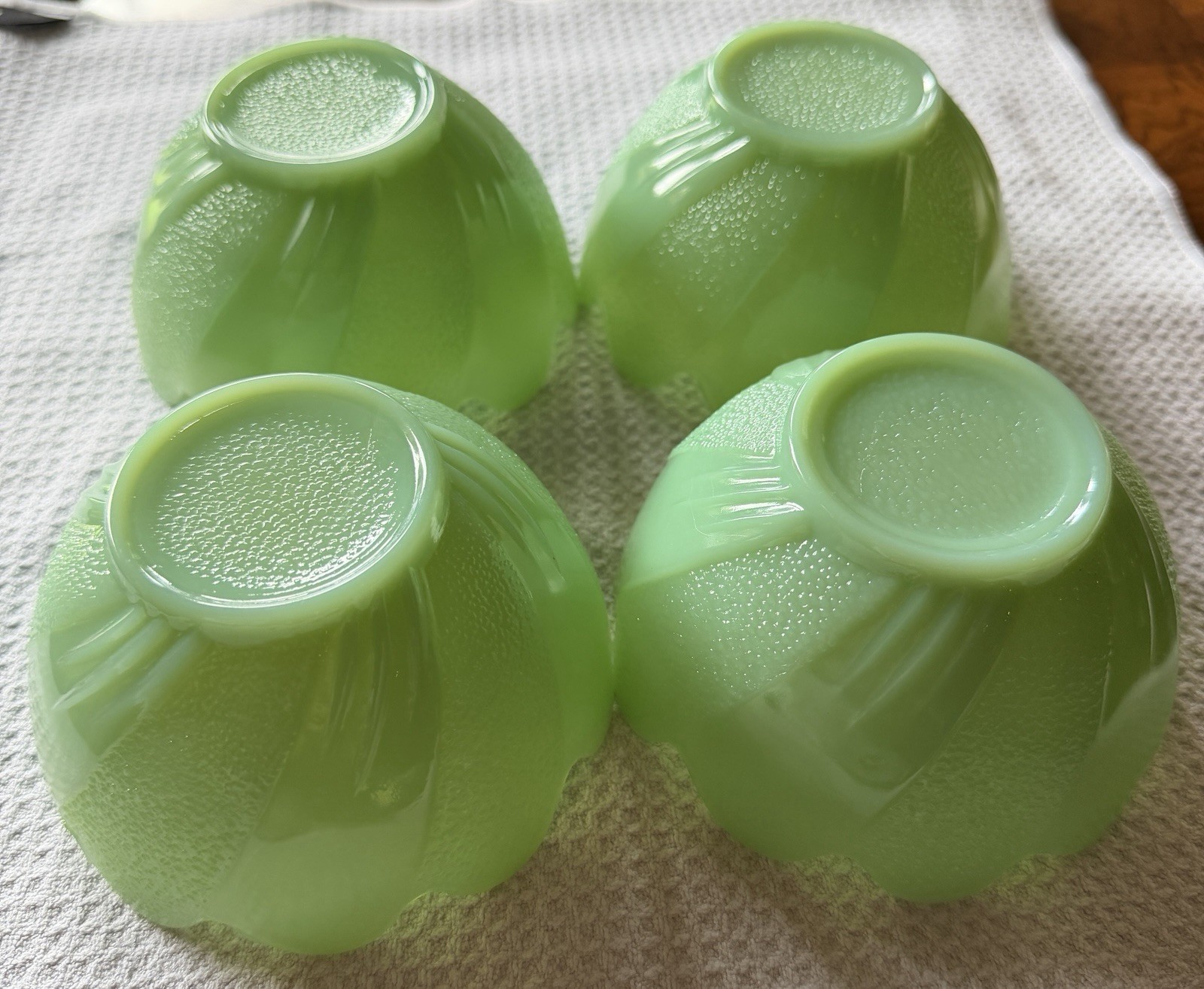 Fire King Jadeite Lotus Blossom Leaf Dessert Cup Bowl Set of 4 Vintage 4”