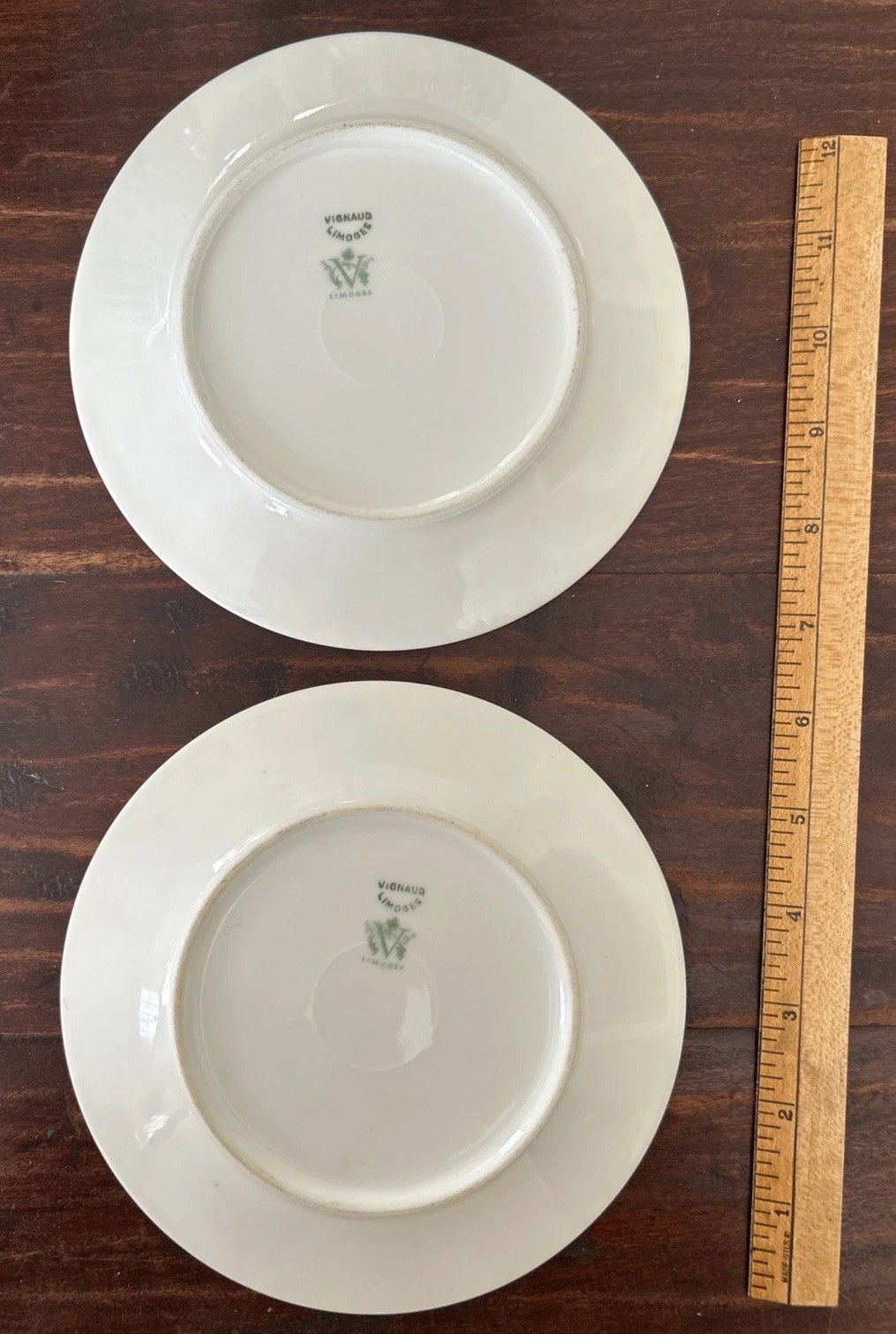 Vintage Set 2 Vignaud Limoges France Porcelain Bread Plates; Rose Garland 6.25”