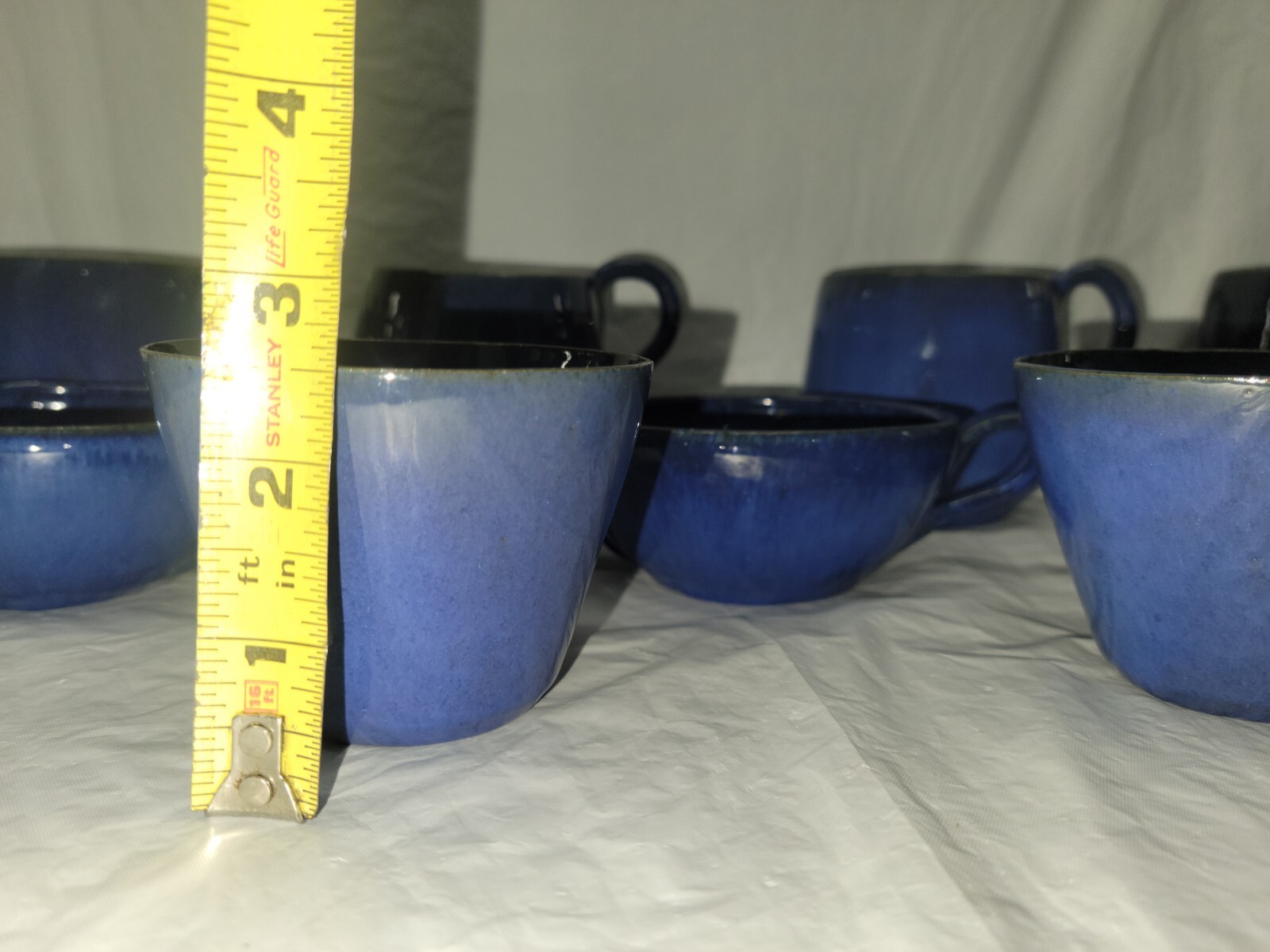 North Carolina pottery COLE POTTERY 9 cup and mug set blue glaze 4807