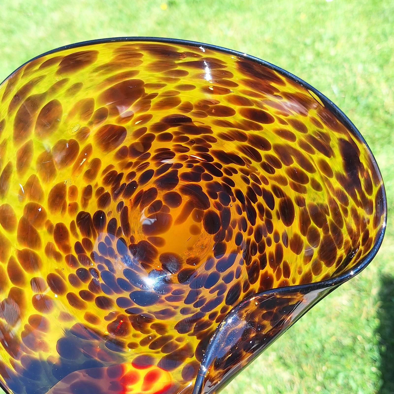 Art Glass Bowl Heart Tortoise Shell Amber Brown Marbled Leapard Design