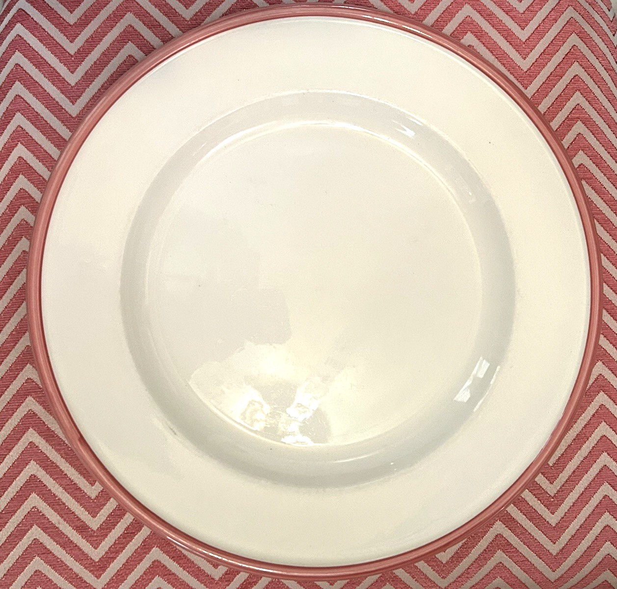 HABITAT Kristina Platter/Chop = White/Pink Rim 1980s UK Pottery @ 11-3/4 Inches