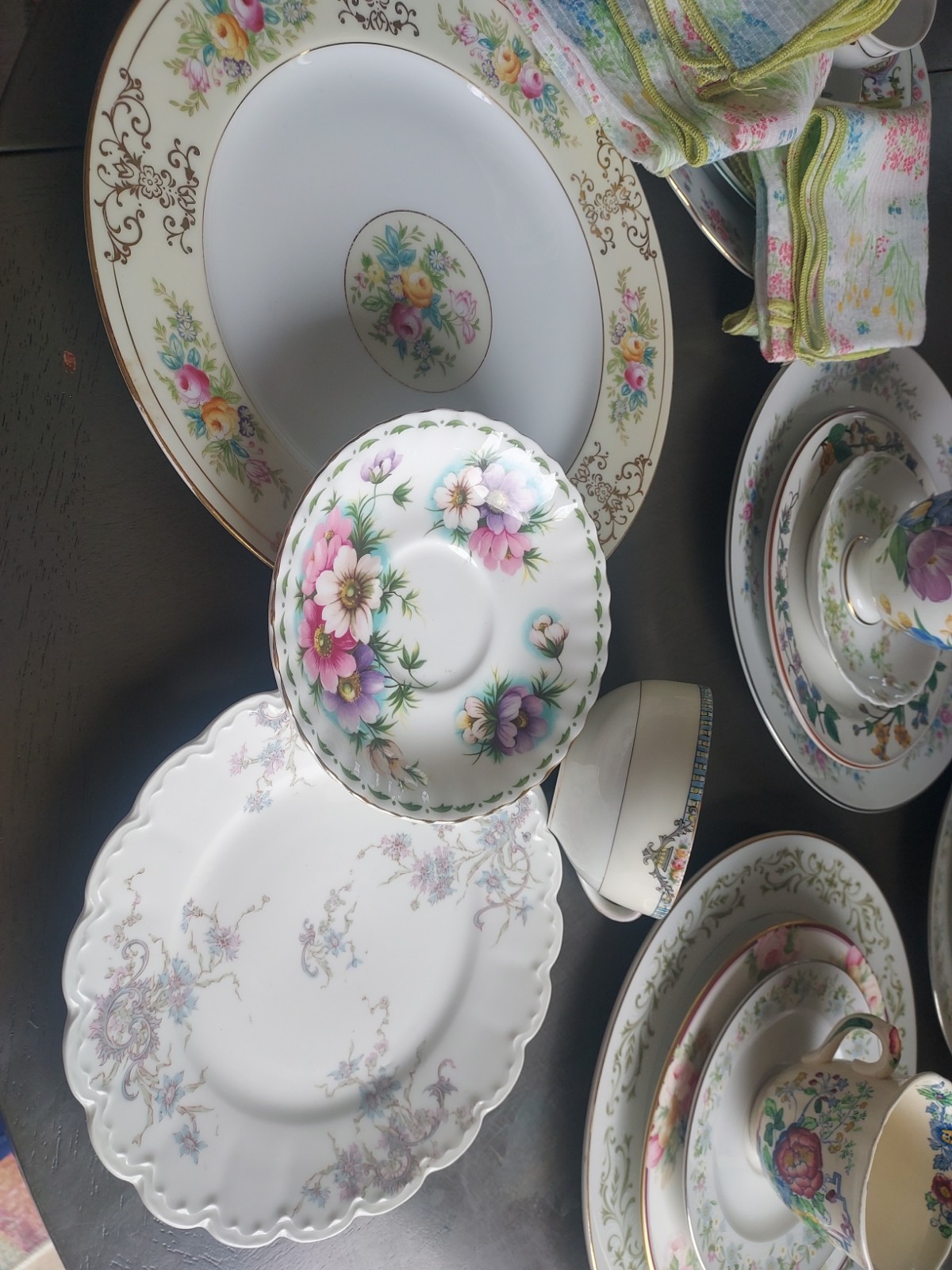 6 Garden Party Place Settings Mismatched 4 Pc Floral Botanical Vtg China Napkins