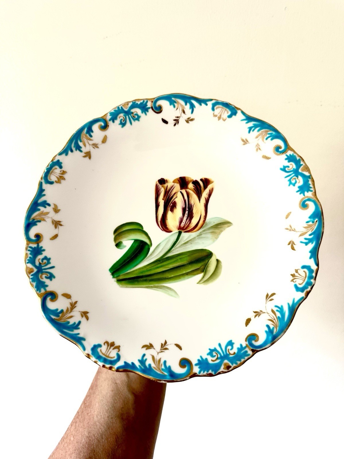 1800’s Antique Minton Quality Staffordshire Footed Bowl HP Tulip Turquoise Gold