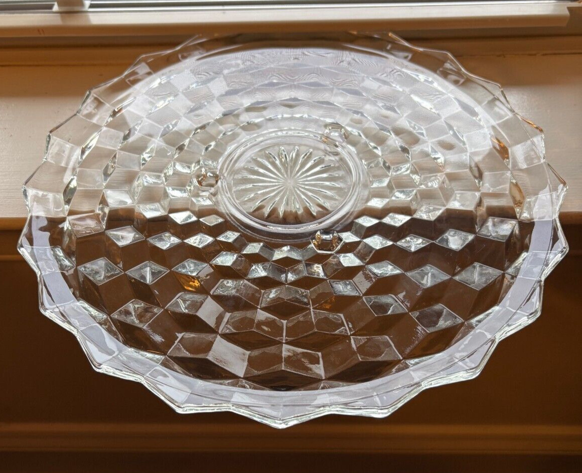 Fostoria American Cubist Hexagon Footed Cake Plate Server Clear 12.5″ EUC