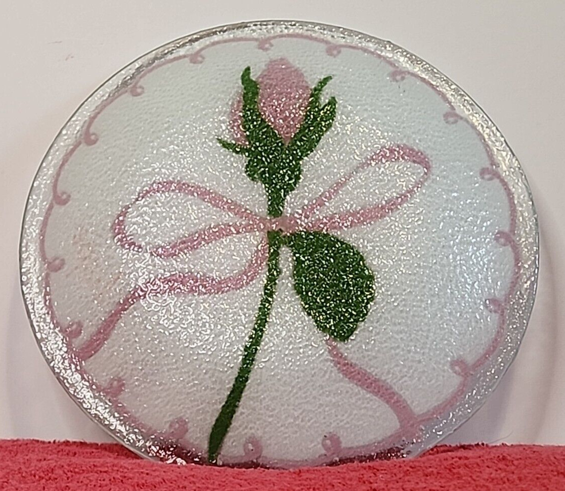 Peggy Karr 8″ Breast Cancer Hope Round Plate Fused Art glass Signed 2003