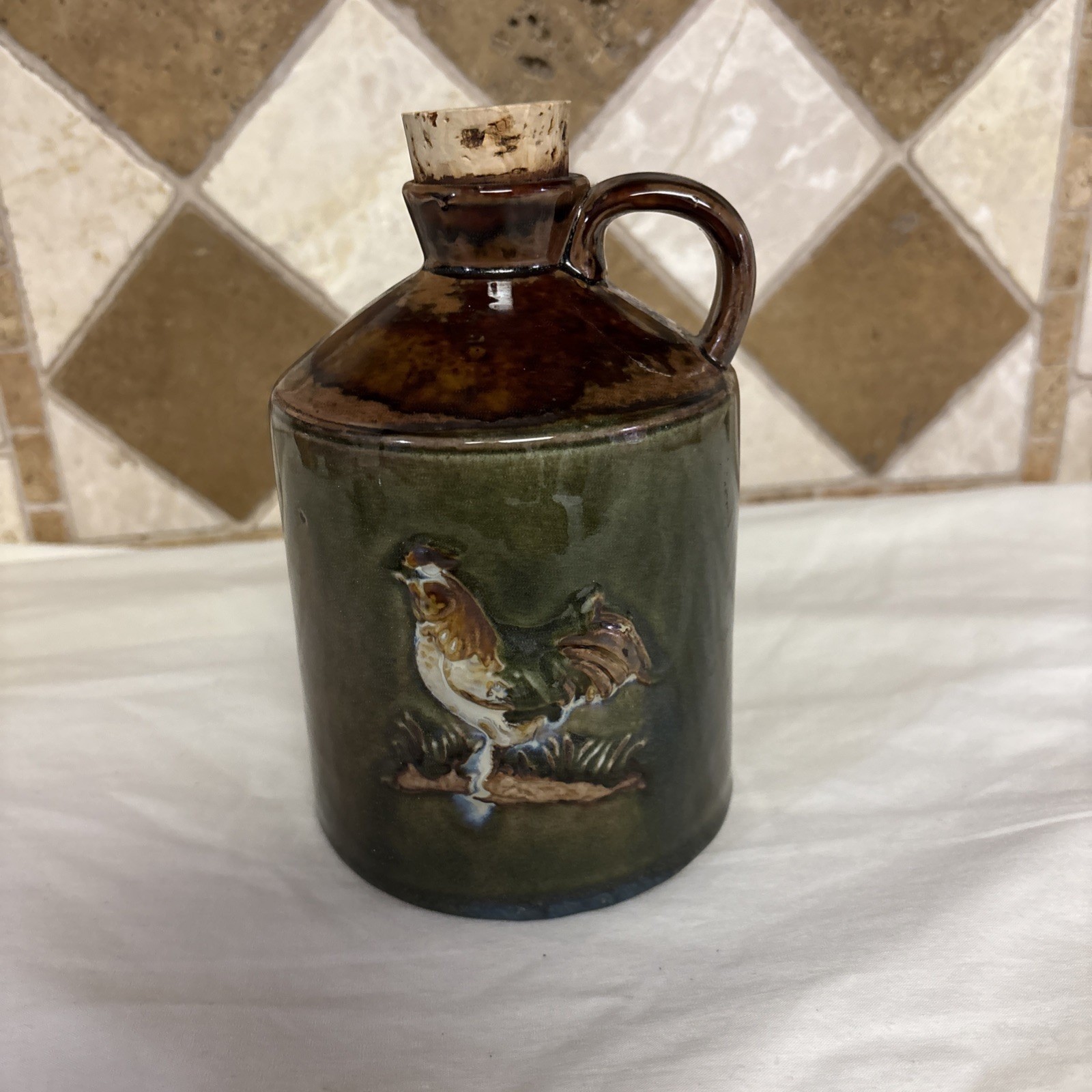 Vintage Rooster Country Clutter Stoneware Jug