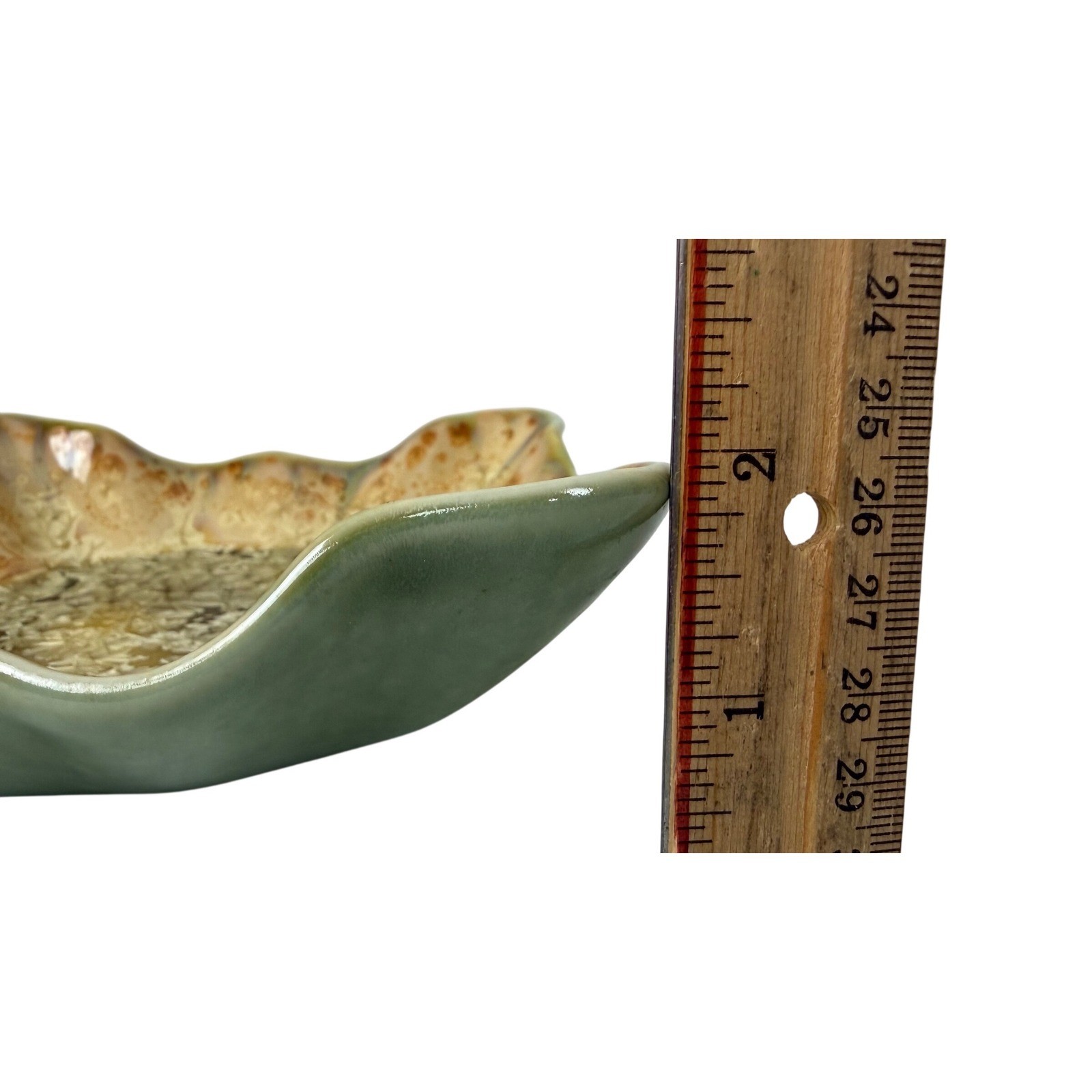 Edgecomb Pottery Square Bowl 6.5in Green Crystalline Glaze Scalloped