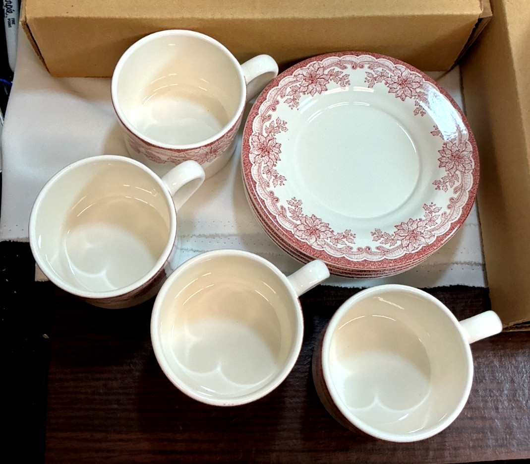 Staffordshire Engravings Yuletide PINK COLORED SET – SERVICE FOR 4 PLACE SETTING