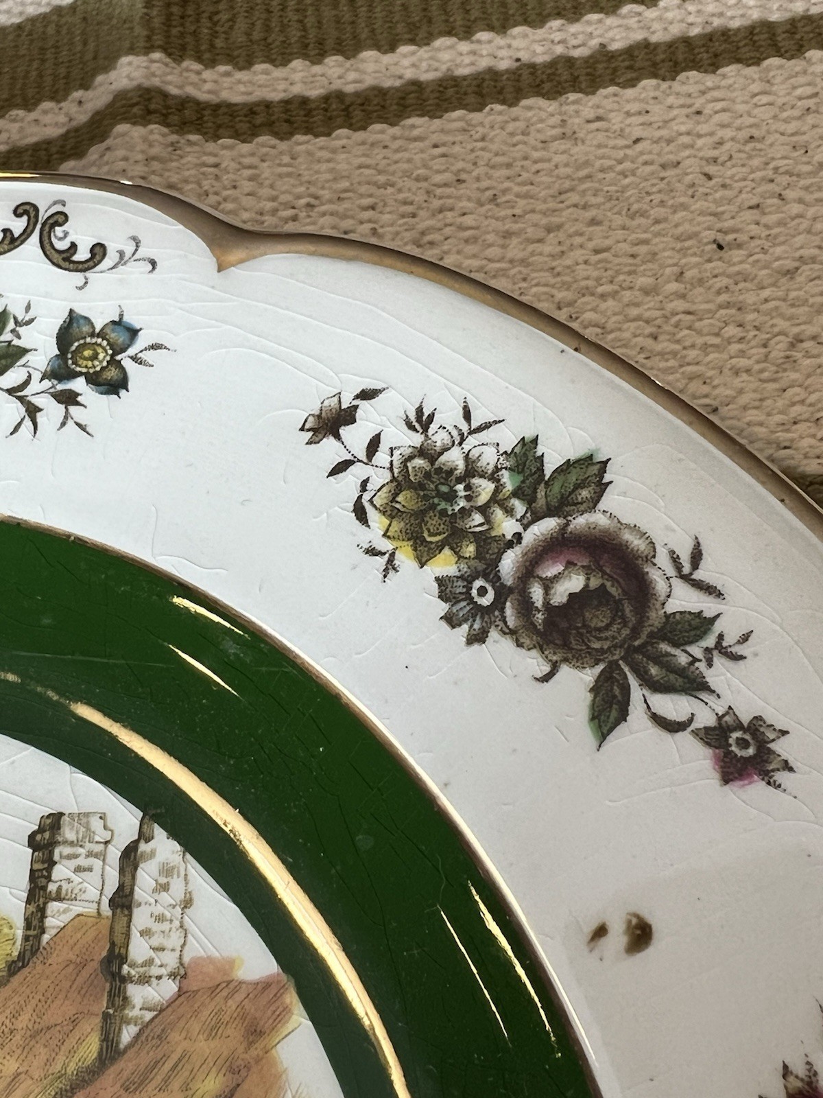 Vintage Woods and Sons Ascot Ironstone Plate: English Village Scene, Gold Trim