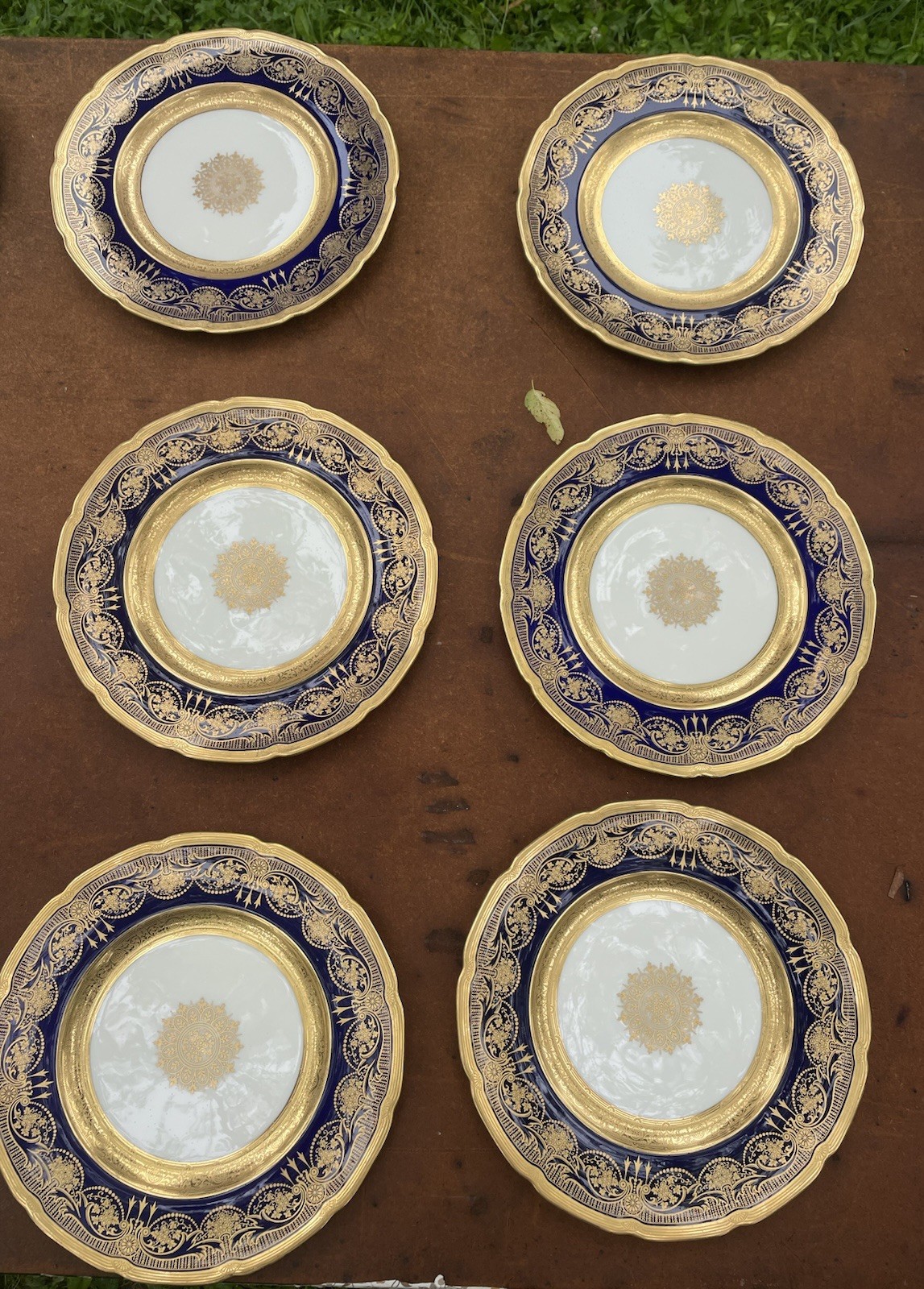 RARE Antique Set Of 12 Lenox Plates Cobalt Blue Gold Encrusted Ovington New York