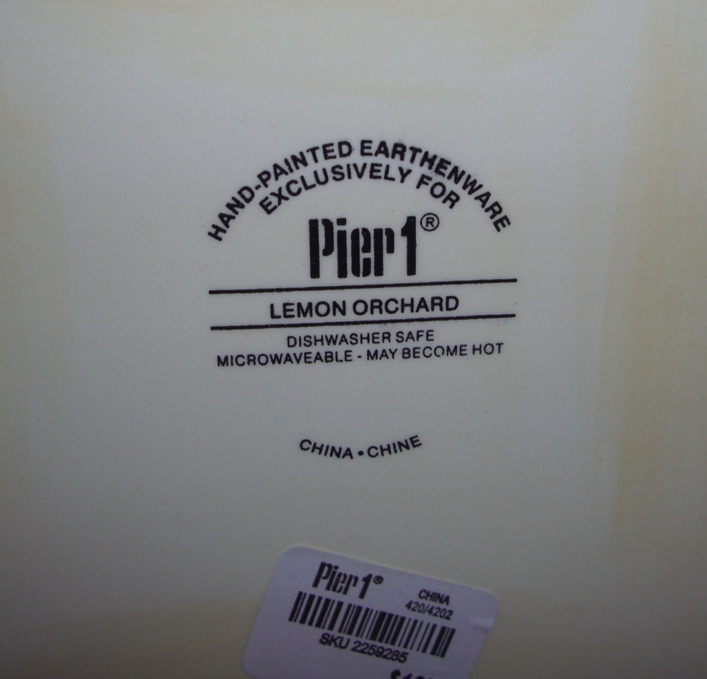 PIER 1 Earthenware Lemon Orchard 11″ Square Dinner Plate NEW