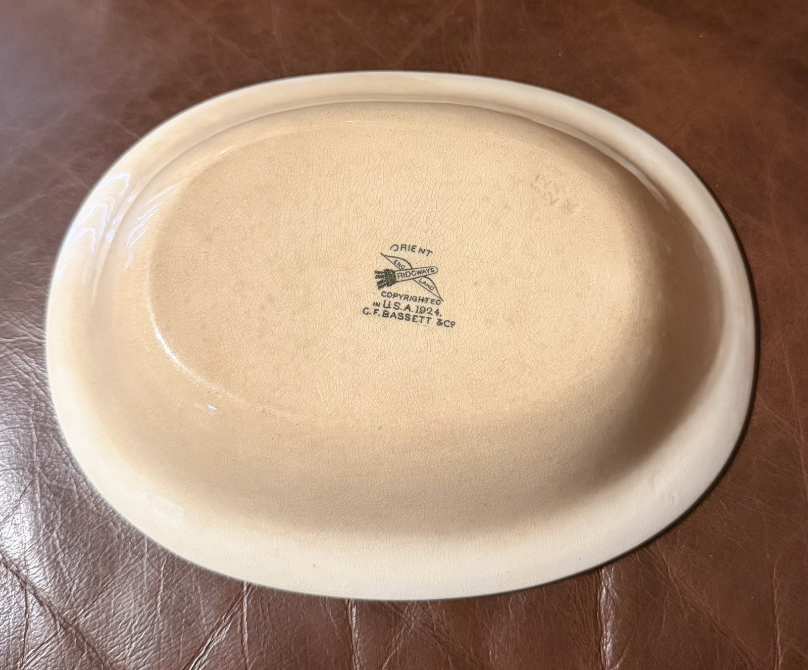 Ridgways England Orient Vegetable Dish Ceramic 9” Crackle Glaze CF Bassett 1924