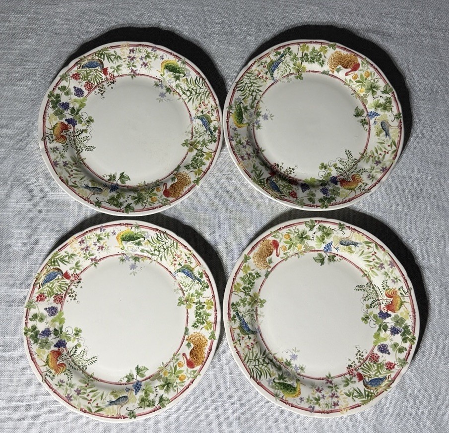Gien France Villa Medicis Lunch Plates 9.25” Set 4 + 2 Baking Ramekins Faience