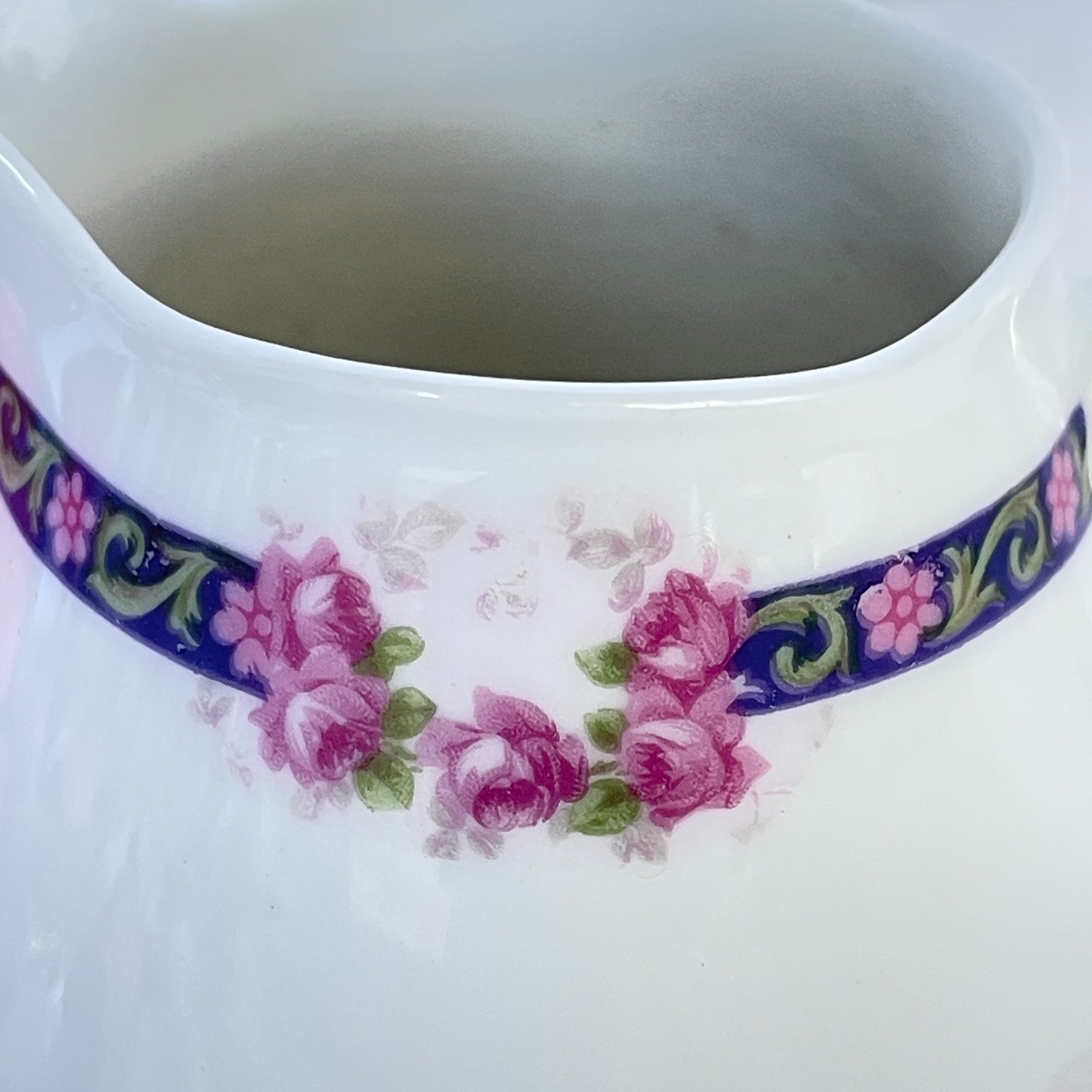 Vintage 1910s Hermann Ohme Silesia White Porcelain Rose Garland Creamer Art Deco