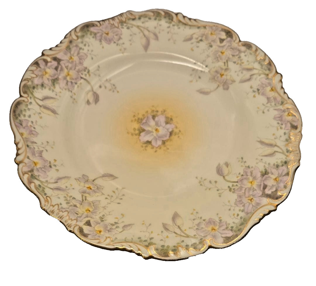 RARE ANTIQUE CAULDON ENGLAND 7.75in. SALAD PLATE GILT SCALLOPED EDGE ART NOVEAU