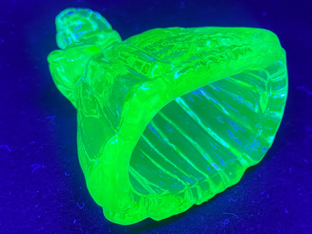 Green Vaseline uranium glass girl doll candy container woman Elizabeth Blue glow