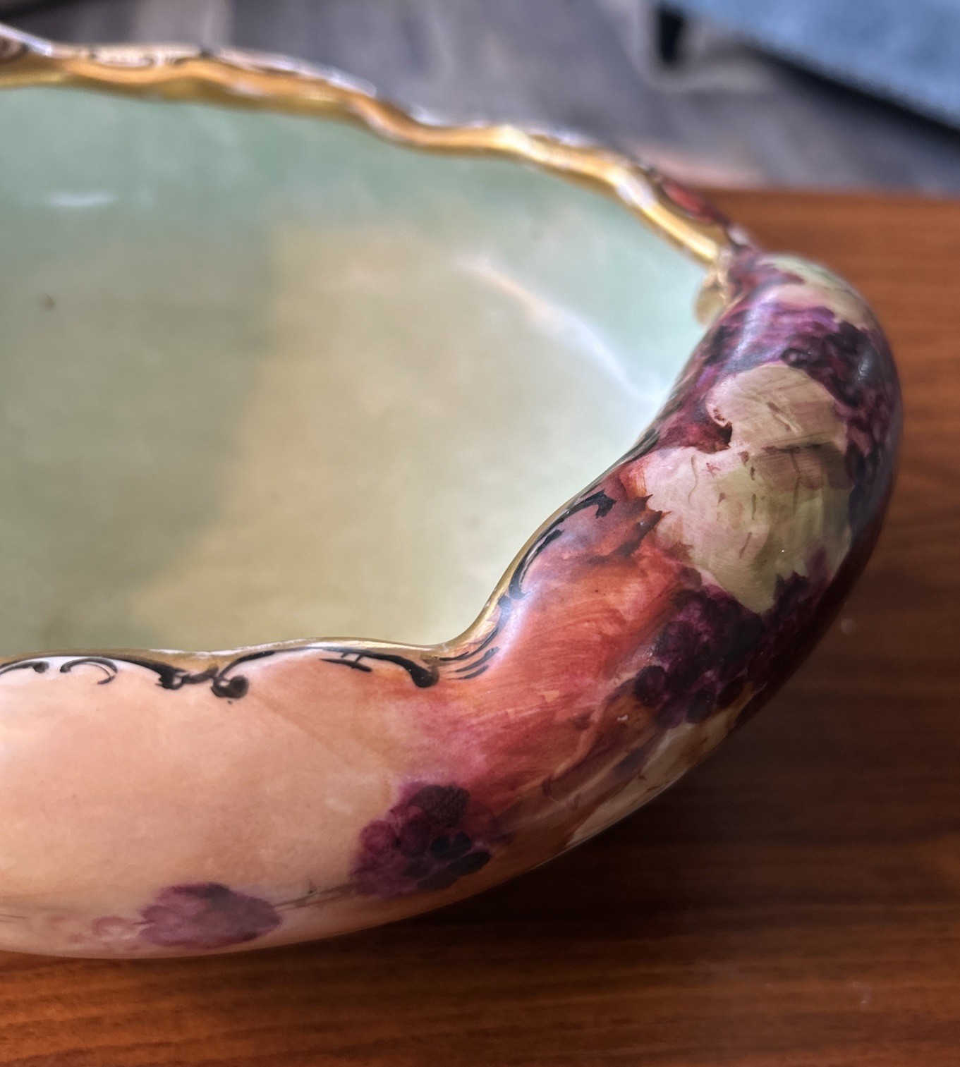Antique Bavaria Hand Painted Antique Roses Pedestal Serving Bowl
