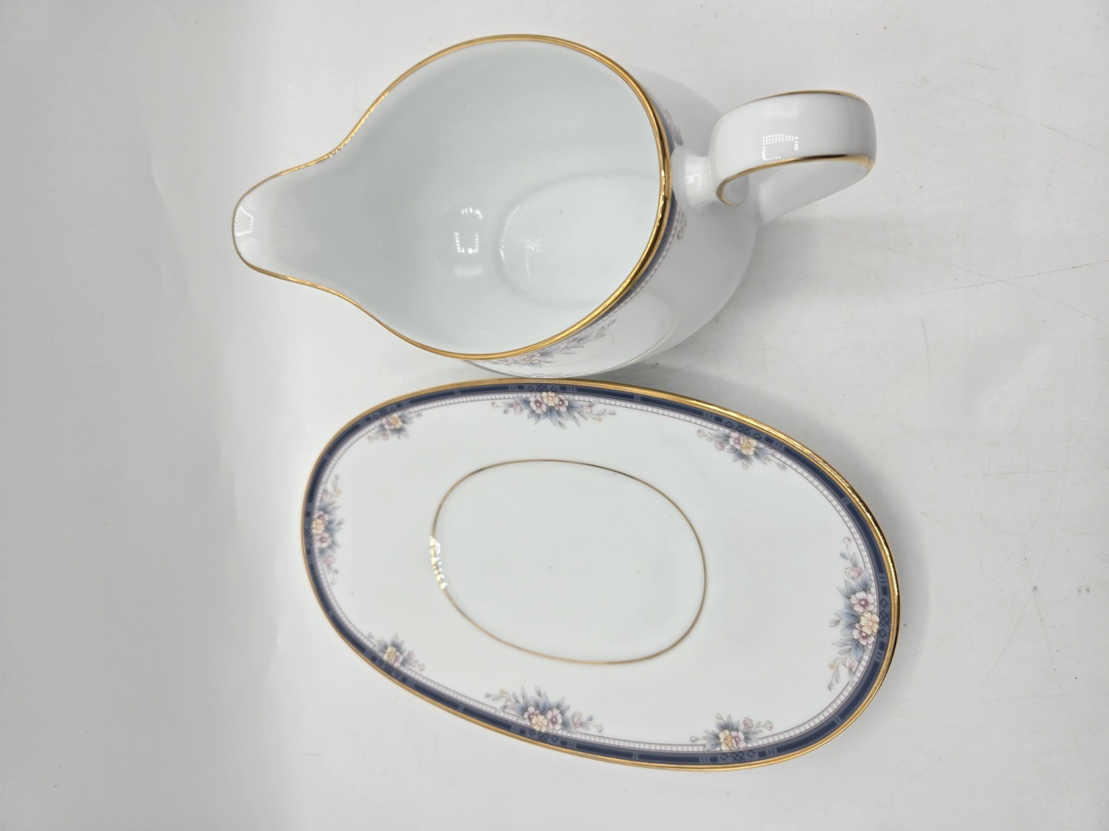 NORITAKE Porcelain China “ONTARIO” Gravy Boat & Saucer #3763 Elegant Dining Vtg