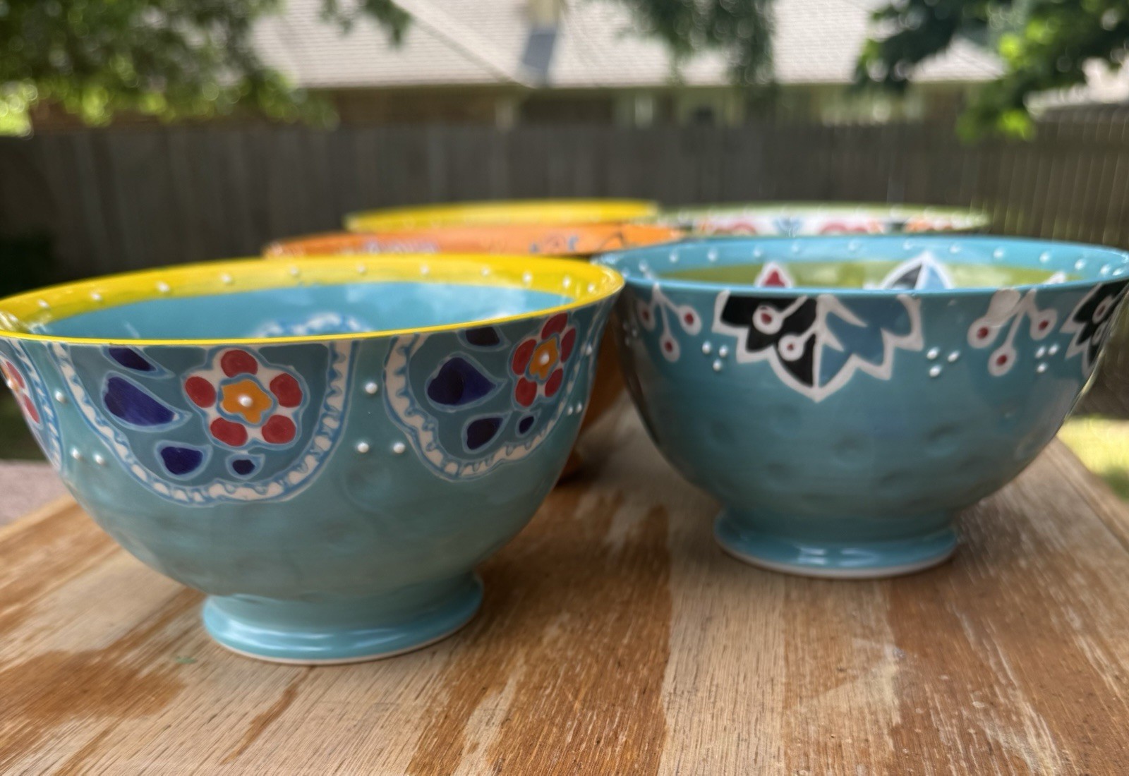 Set of 5 Yokohama Studio 6” Hand-Painted Ceramic Bowls, 1 Crack