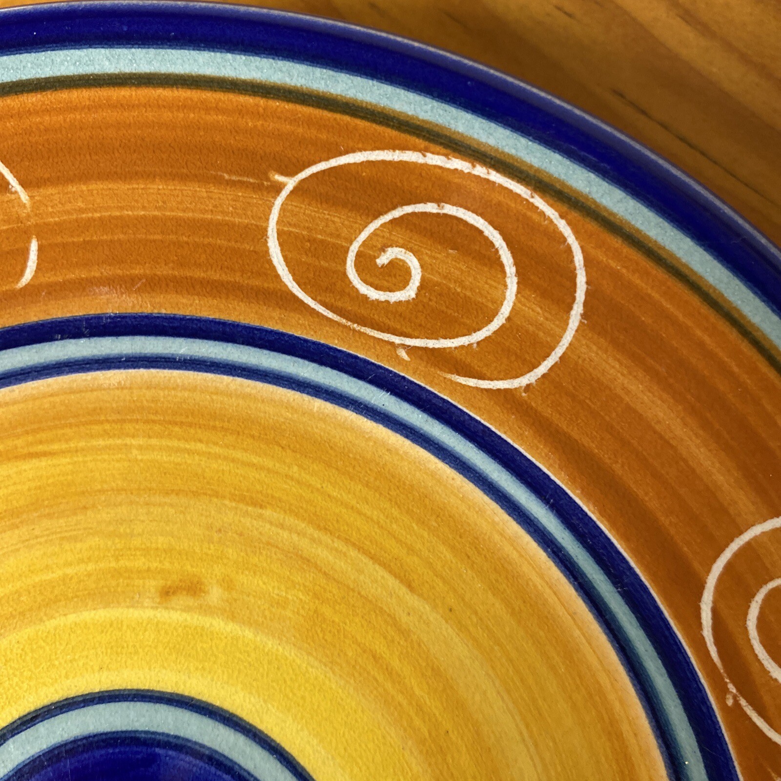 Pier 1 Yellow & Cobalt Blue Earthenware Italy Vintage 8” Plate Hand Painted EC