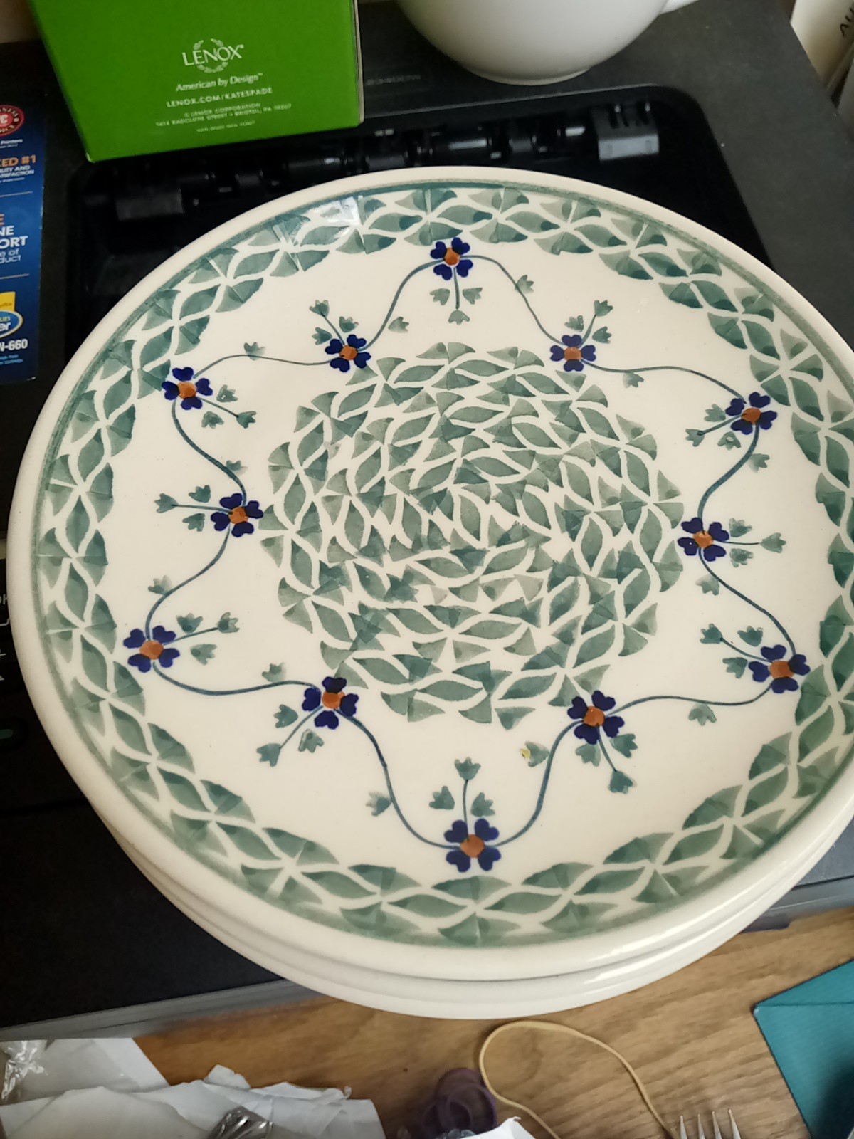 Boleslawiec Lucky Blue Clover Polish Pottery 7.25″ Dessert Plates (Set Of 5)