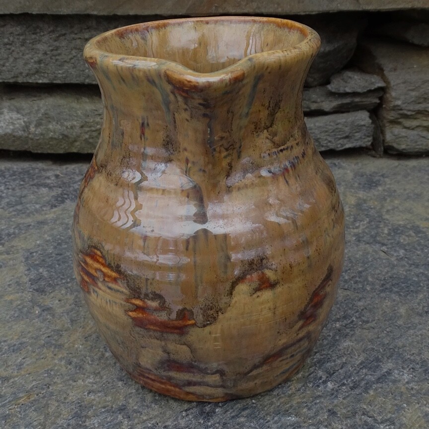 Antique Fulper Art Pottery Pitcher Rustic Earth Tones Colonial Ware Drip Glaze