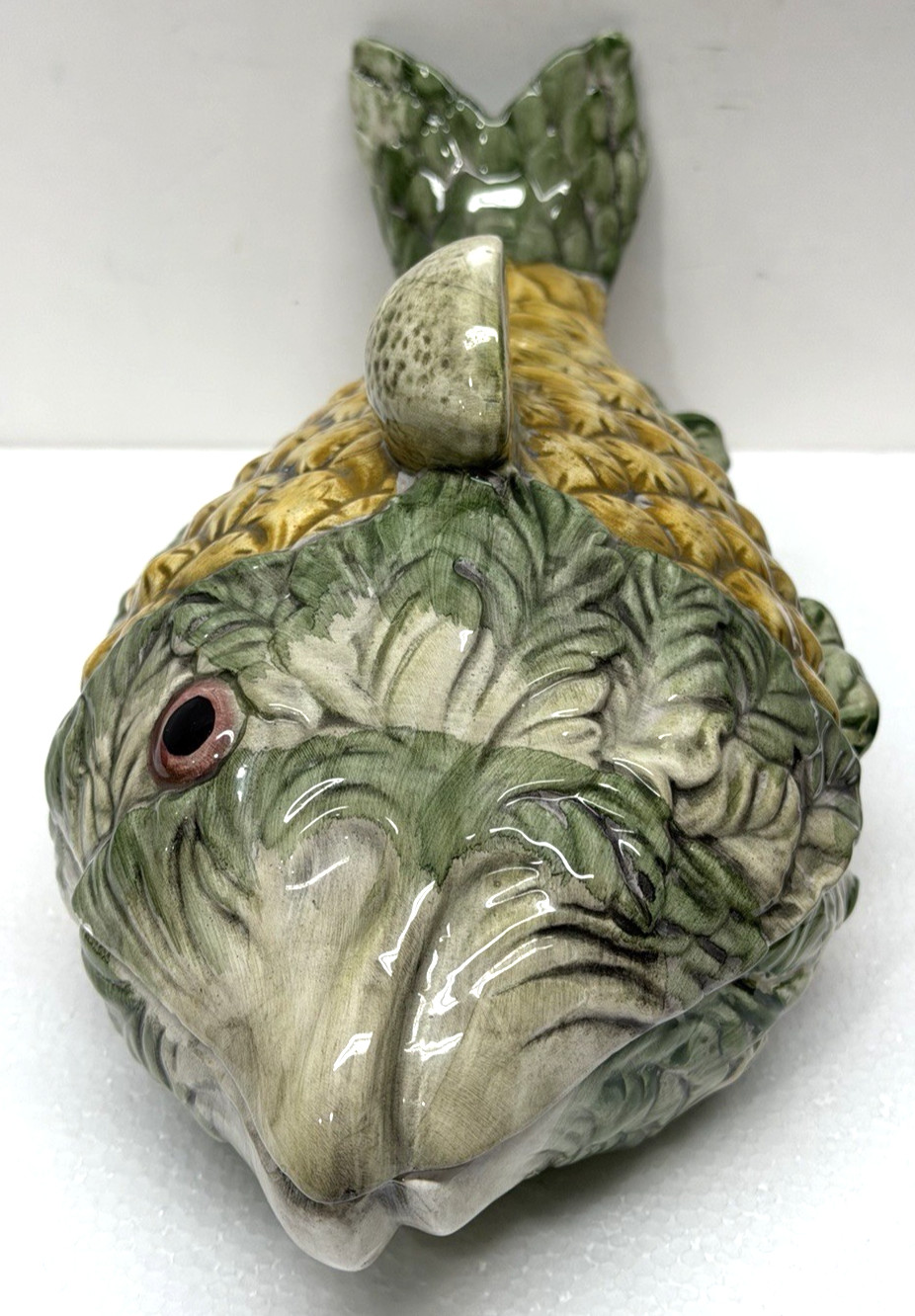 Vintage 1993 Hand Painted Ceramic Fish Tureen Serving Dish Butter Bowl Taiwan