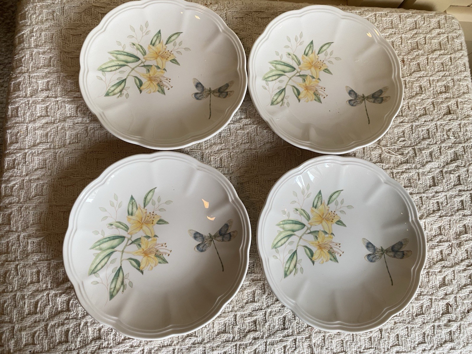 4 Vintage Lenox Butterfly Meadow Lily Flower Dragonfly Party Plate Set 1999 6.5”