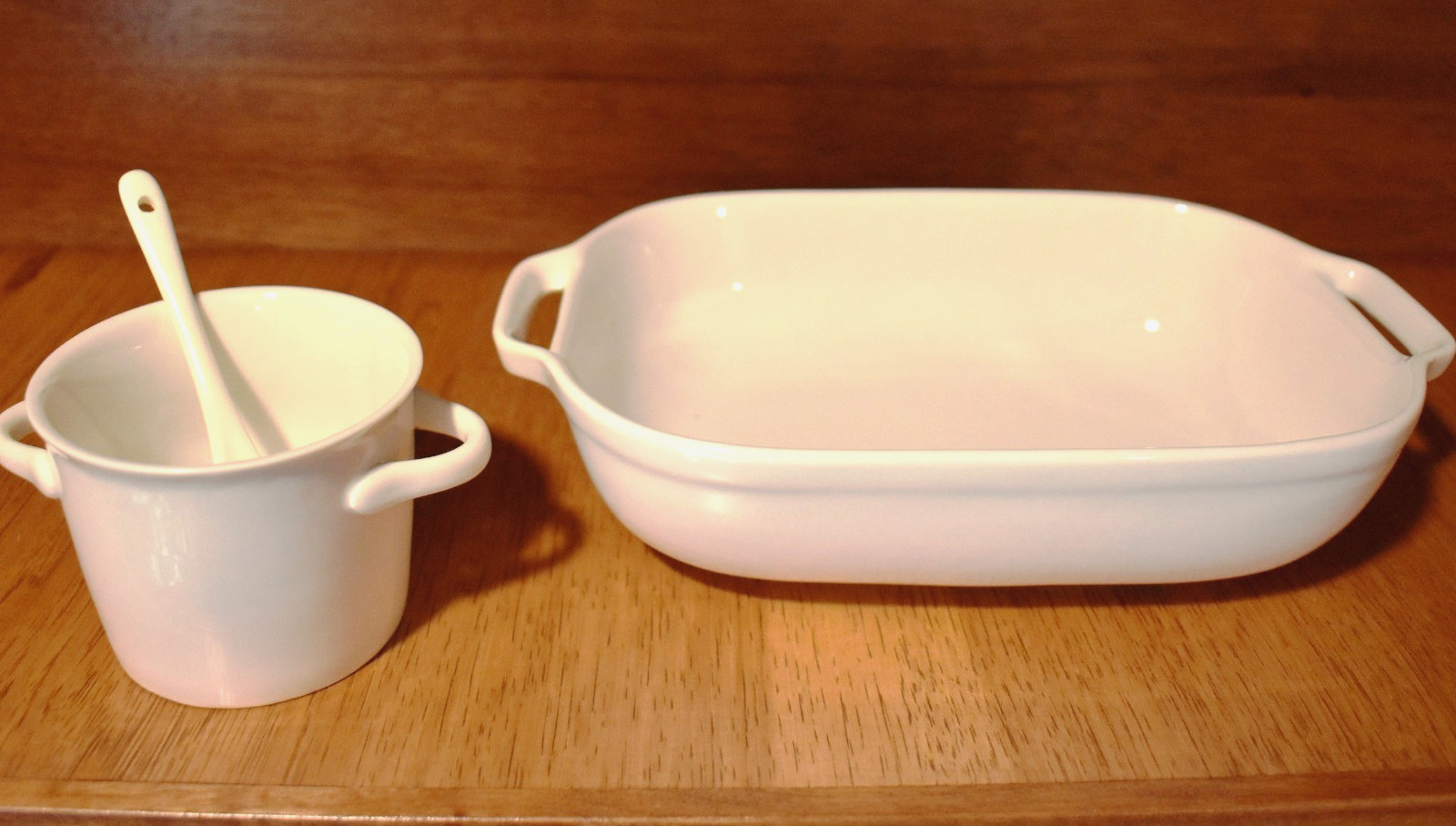 Scandinavian White Rectangular Porcelain Baker Glaze Sauce Bowl Spoon 3 Pcs